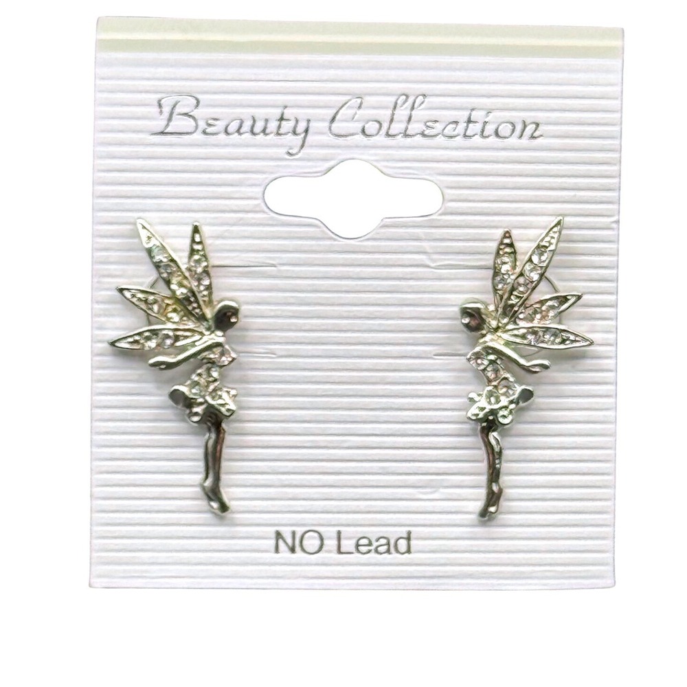 Beauty Collection Silver Tone Rhinestone Fairy Stud Earrings No‎ Lead New